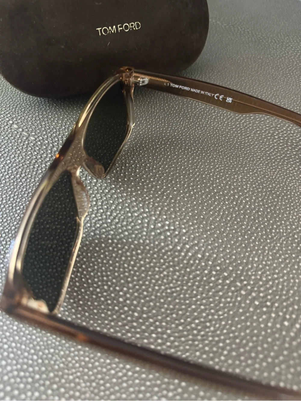 Tom Ford Amber Brown Transparent Rectangular Sunglasses with Dark Lenses